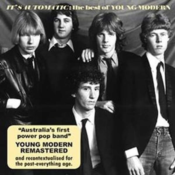 Black and white photo of five young men, album cover for Young Modern.