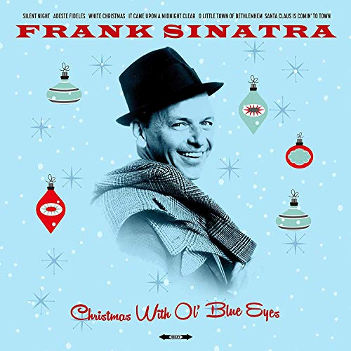 Frank Sinatra album cover with festive ornaments and snowy background.