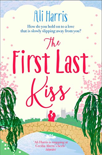 Book cover with pink title, couple on a bridge, and floral details.