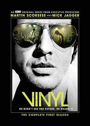 Blu-ray cover for "Vinyl" season one, featuring a man in sunglasses.