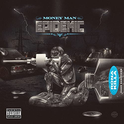 CD cover for Money Man’s “Epidemic (DELUXE)” featuring a kneeling figure.