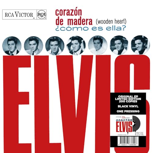 Elvis Presley record cover: red background, black and white photos, and text.