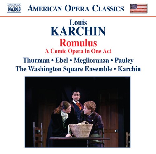 CD cover for Karchin’s “Romulus” opera, featuring a stage scene.