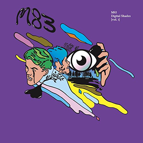 M83 album cover: surreal illustration of a face, eye, and hands in purple.