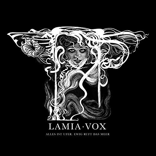 Black and white album cover featuring a woman’s face surrounded by ornate lines.