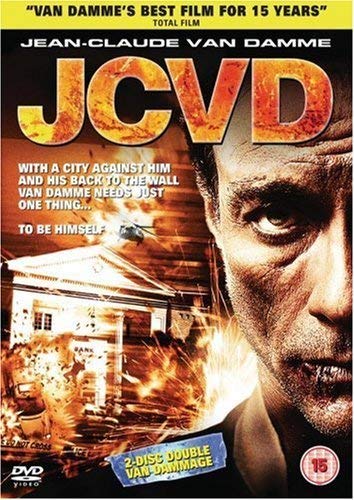 DVD cover for action film JCVD featuring Jean-Claude Van Damme and explosions.