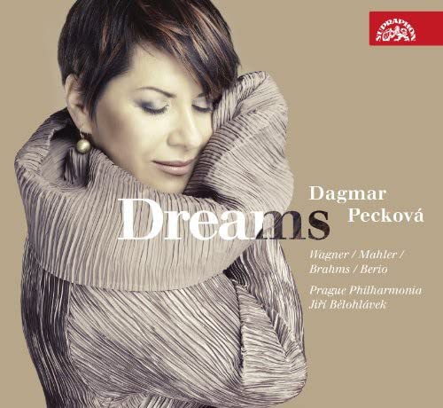 CD cover featuring Dagmar Pecková in a grey wrap, text “Dreams”.