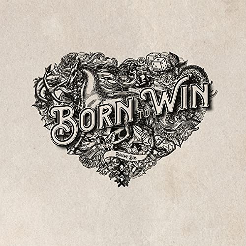 Heart-shaped illustration with a horse, dice, and the text "Born To Win.