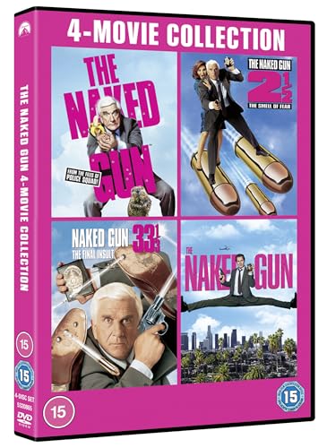 DVD cover for "The Naked Gun" 4-movie collection with Leslie Nielsen.