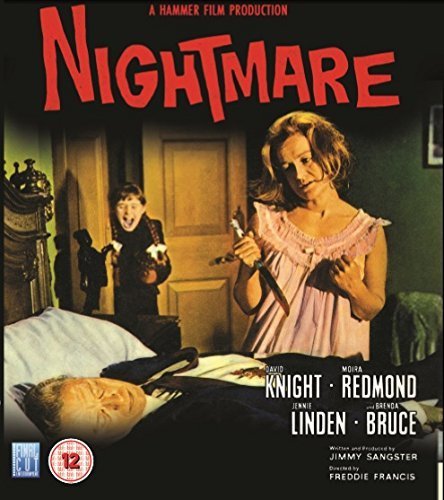 Blu-ray cover for the 1963 horror film "Nightmare," featuring two women and a boy.