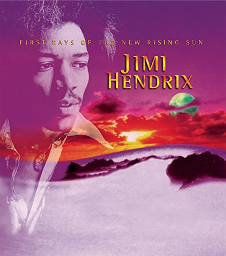 Album cover featuring Jimi Hendrix over a purple sunset landscape with text overlay.