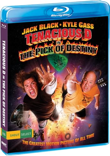 Blu-ray cover for "Tenacious D In The Pick Of Destiny" with Jack Black and Kyle Gass.