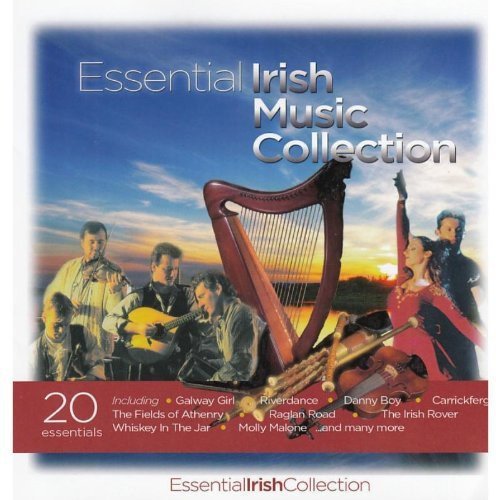 CD cover for “Essential Irish Music Collection” featuring musicians and a harp.