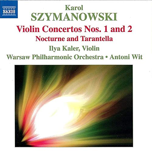 CD cover for Szymanowski violin concertos, featuring abstract green and red swirls.