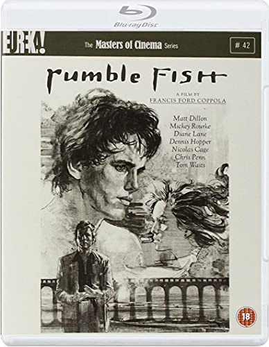 Black and white illustrated Blu-ray cover for the film Rumble Fish by Francis Ford Coppola.