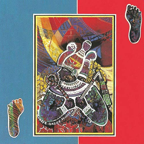 CD cover with colorful, patterned figure in ornate headwear and footprints.
