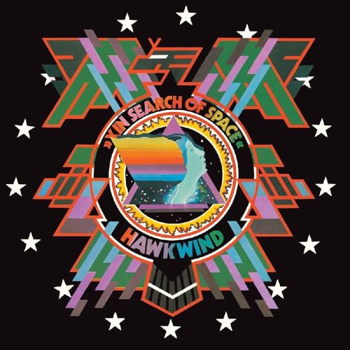 Hawkwind "In Search Of Space" album cover with cosmic imagery.