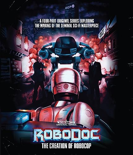 Robodoc Blu-ray cover featuring Robocop, explosions, and two men in suits.