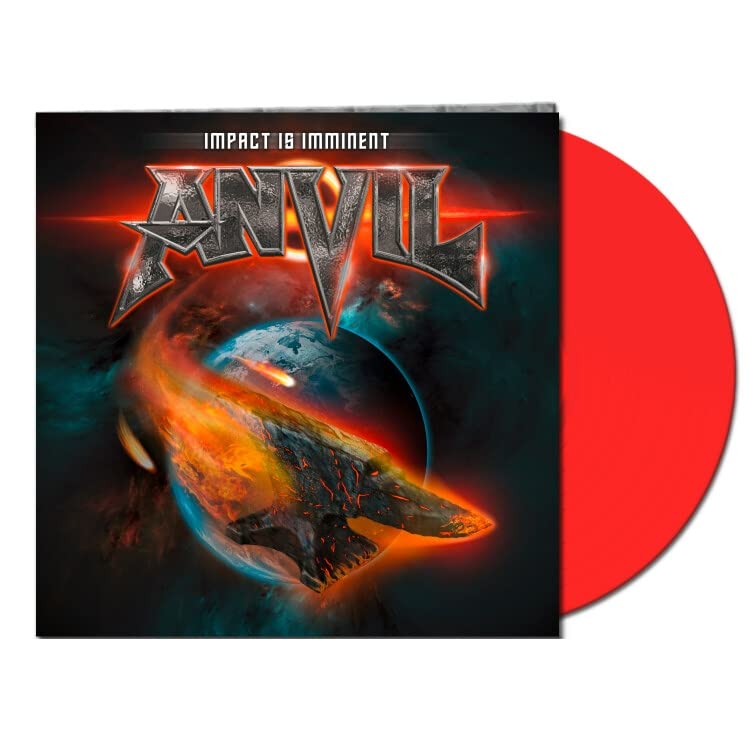 Anvil album cover with fiery space imagery and a red vinyl record.