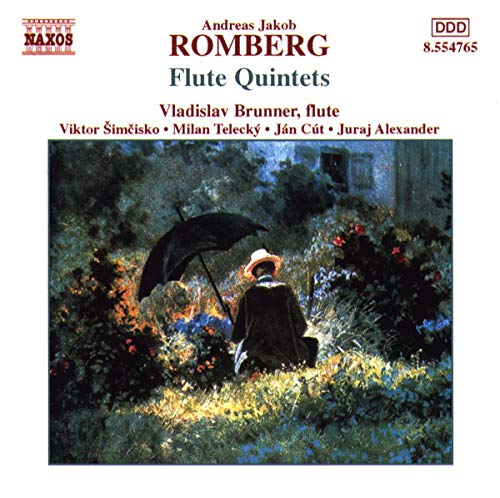 CD cover for Romberg’s Flute Quintets featuring a painting of a person with an umbrella.