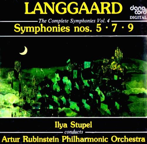 CD cover for Langgaard symphonies, featuring a dark, abstract landscape.