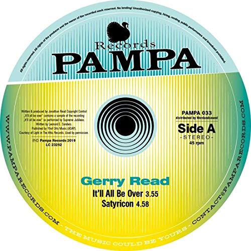 Yellow and green vinyl record label with "Gerry Read" and tracklist details.