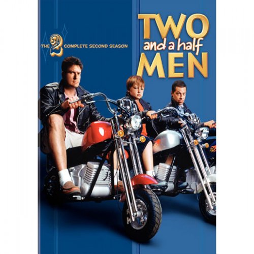 “Two and a Half Men” Season 2 DVD cover with Charlie Sheen and child actor.