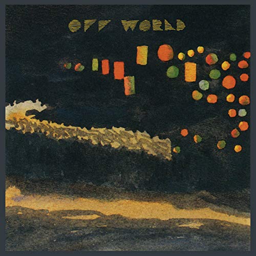 Dark abstract album cover with a winding, pale creature and colorful shapes.