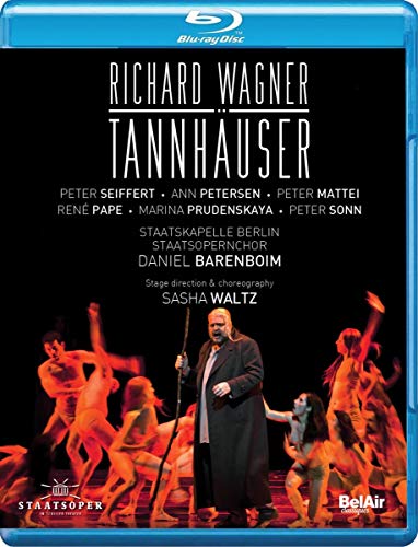Blu-ray cover for Wagner’s “Tannhauser” opera, featuring performers in costume.