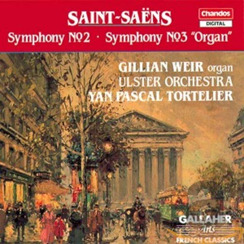 CD cover for Saint-Saëns symphonies with a Parisian street scene.