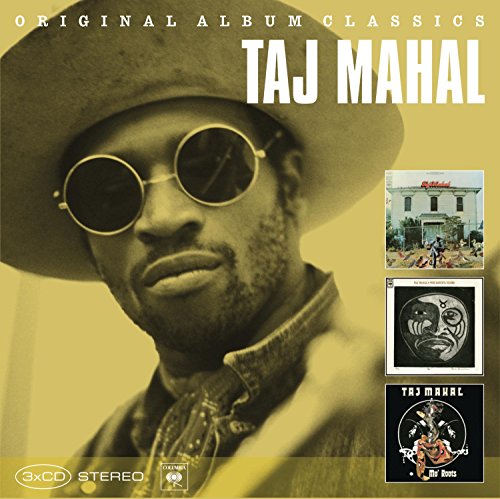 Taj Mahal album cover featuring the artist in a hat and three album images.