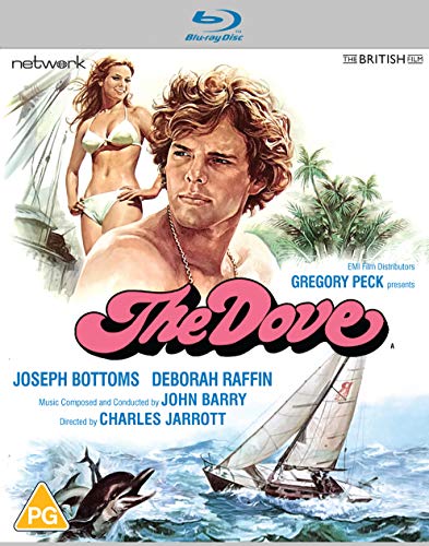 Blu-ray cover art for The Dove featuring a man, woman, sailboat, and dolphin.