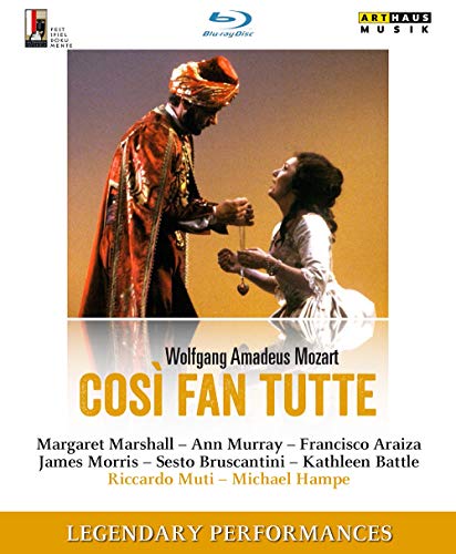 Blu-ray cover for Mozart’s Così Fan Tutte opera, two performers featured.