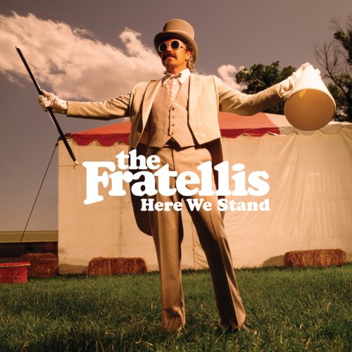Album cover for The Fratellis’ “Here We Stand” featuring a man in a suit.