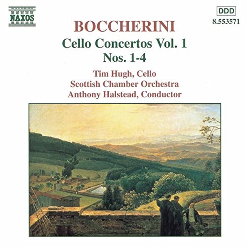 CD cover for Luigi Boccherini’s Cello Concertos, Vol. 1, with landscape art.