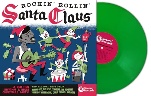 Green vinyl record with cover art depicting Santa and elves playing music.