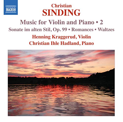 CD cover for Sinding’s “Music for Violin Piano 2” with sunset landscape.