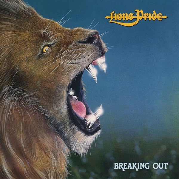 Roaring lion head with open mouth, album cover for Lions Pride’s “Breaking Out”.