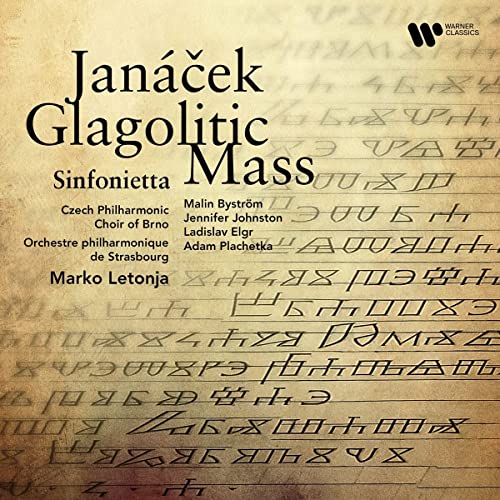 CD cover for Janáček’s Glagolitic Mass with Cyrillic-style script background.