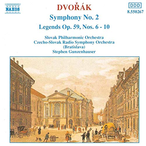 CD cover for Dvorak's Symphony No. 2, featuring a painted town square.