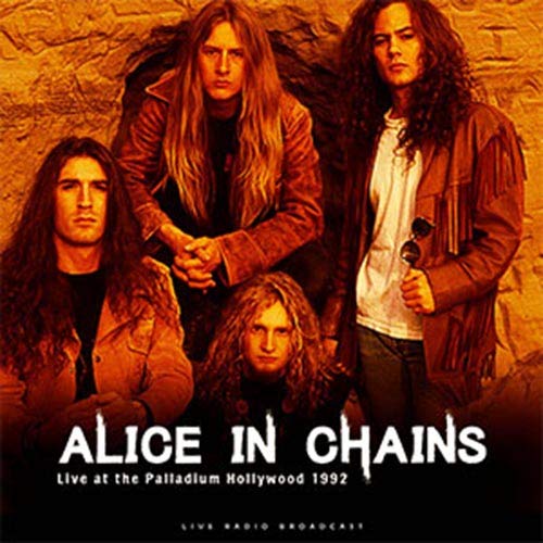 Alice In Chains band portrait from 1992, with text overlay.