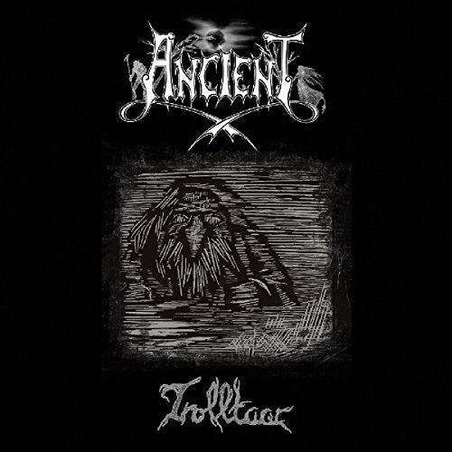 Black and white album cover for Ancient’s “Trolltar” featuring a troll illustration.