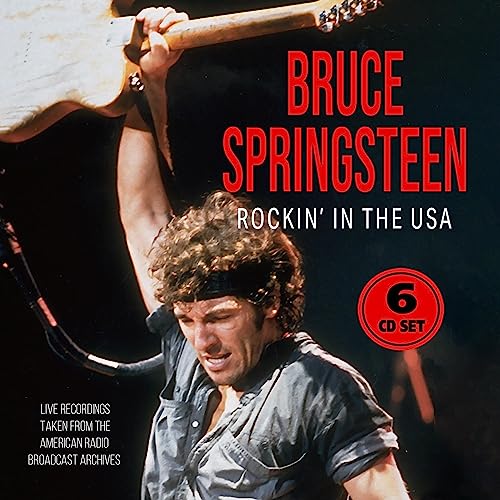 Bruce Springsteen playing guitar on the "Rockin' In The USA" CD cover.
