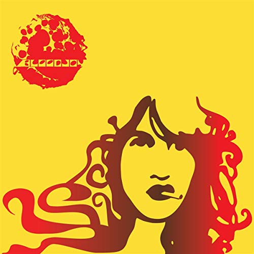 Yellow album cover with red abstract face and floral design.