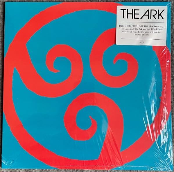 Vinyl record cover for “The Ark” featuring a red spiral on teal background.