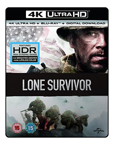 Lone Survivor" Blu-ray cover featuring a soldier and soldiers in combat.