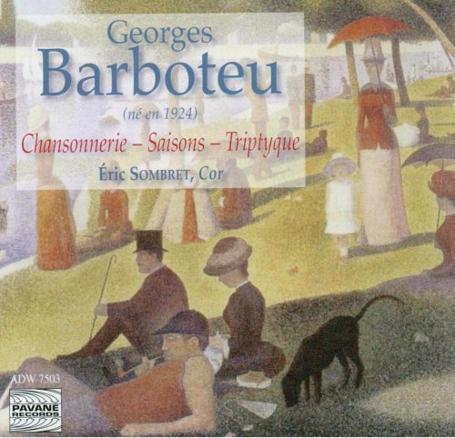 CD cover featuring a pointillist painting of people in a park.