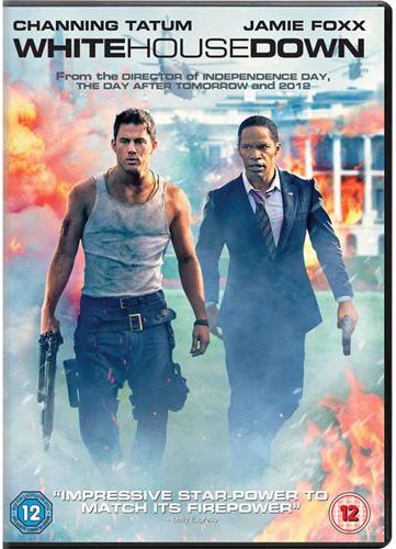 White House Down" DVD cover featuring Channing Tatum and Jamie Foxx with explosions.