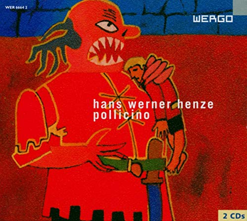 CD cover for Hans Werner Henze’s “Pollicino” opera, red and blue illustration.