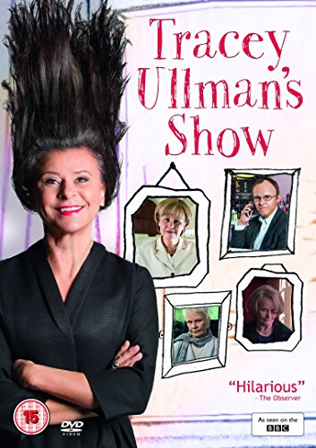 Tracey Ullman poses beside character portraits on a DVD cover.
